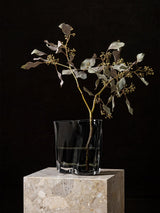 Aer Vase von Audo Copenhagen mit Eukalyptuszweigen auf einem Steinsockel